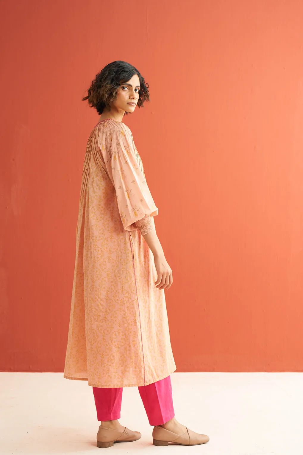 Plume Radiating pintuck hand block printed kurta