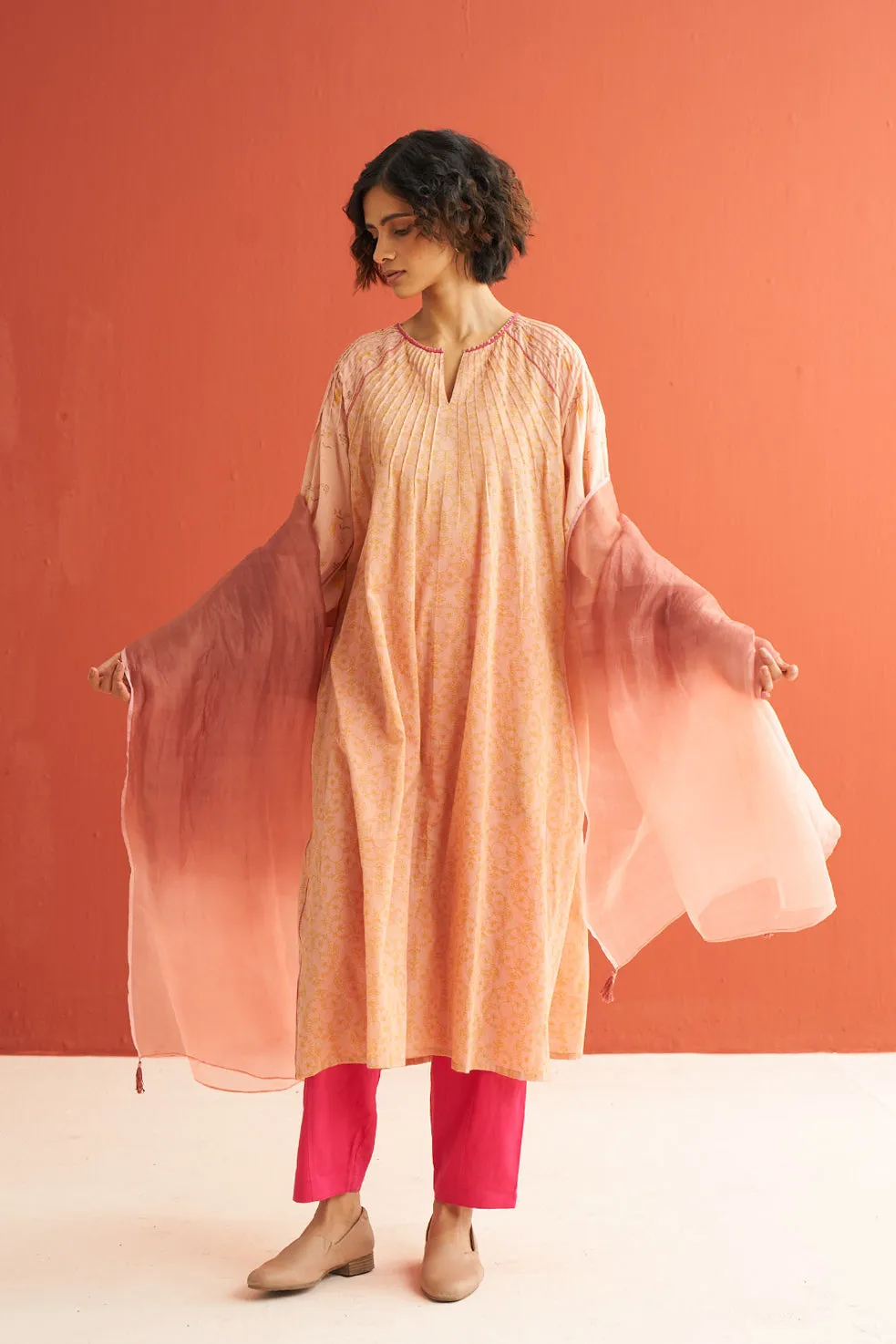 Plume Radiating pintuck hand block printed kurta
