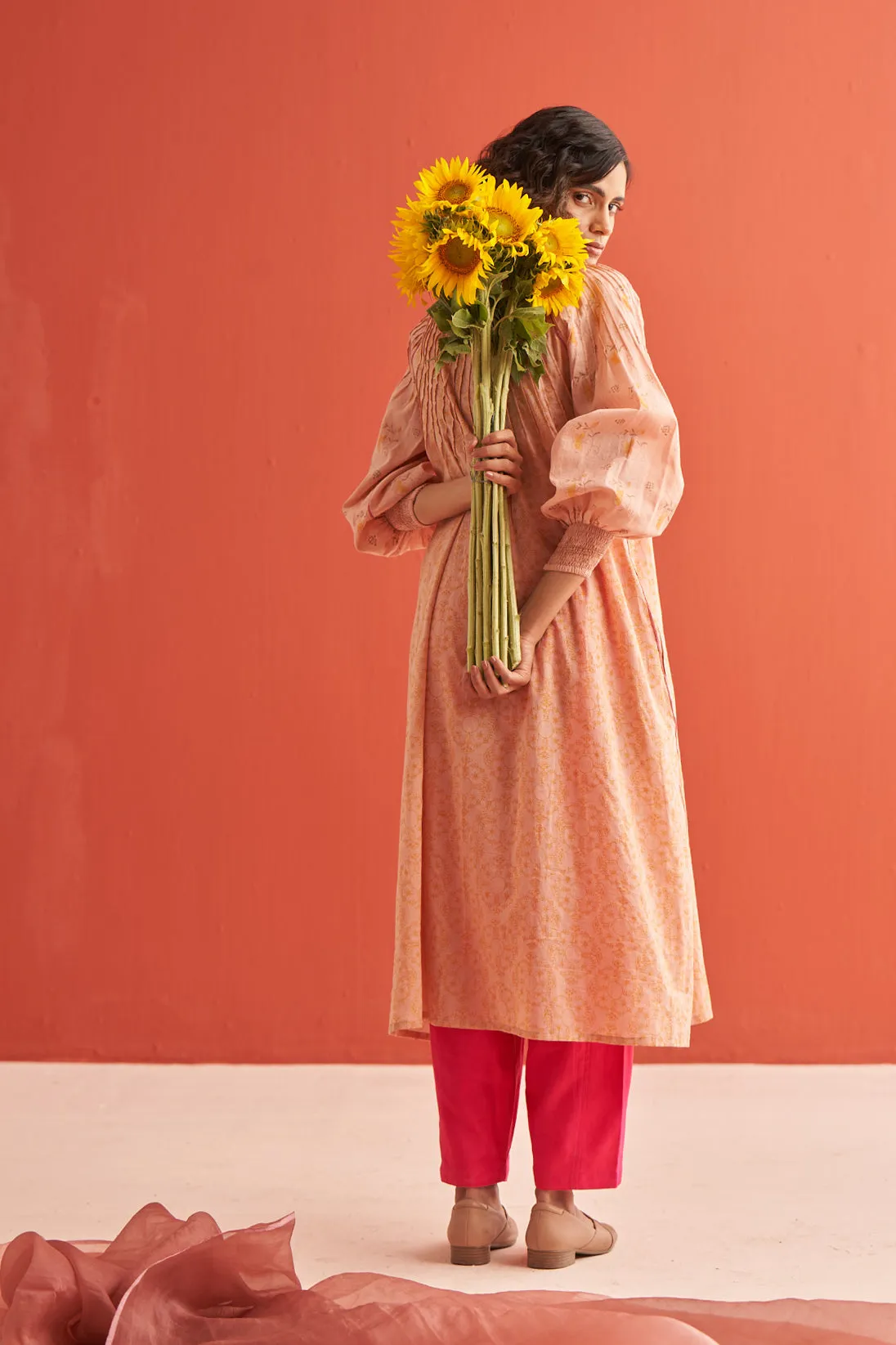 Plume Radiating pintuck hand block printed kurta