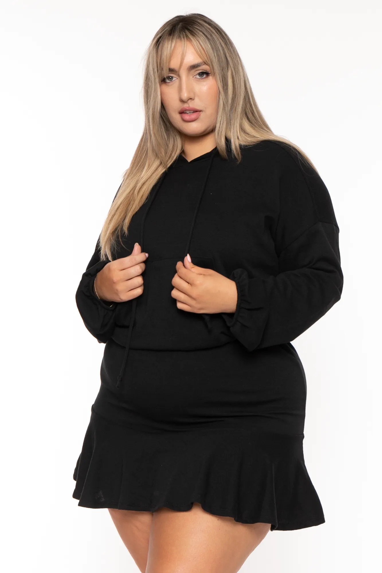 Plus Size Tracie Hoodie Mini Dress - Black