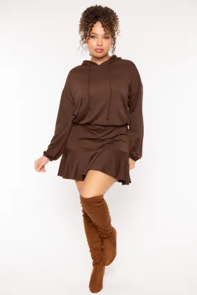 Plus Size Tracie Hoodie Mini Dress - Brown
