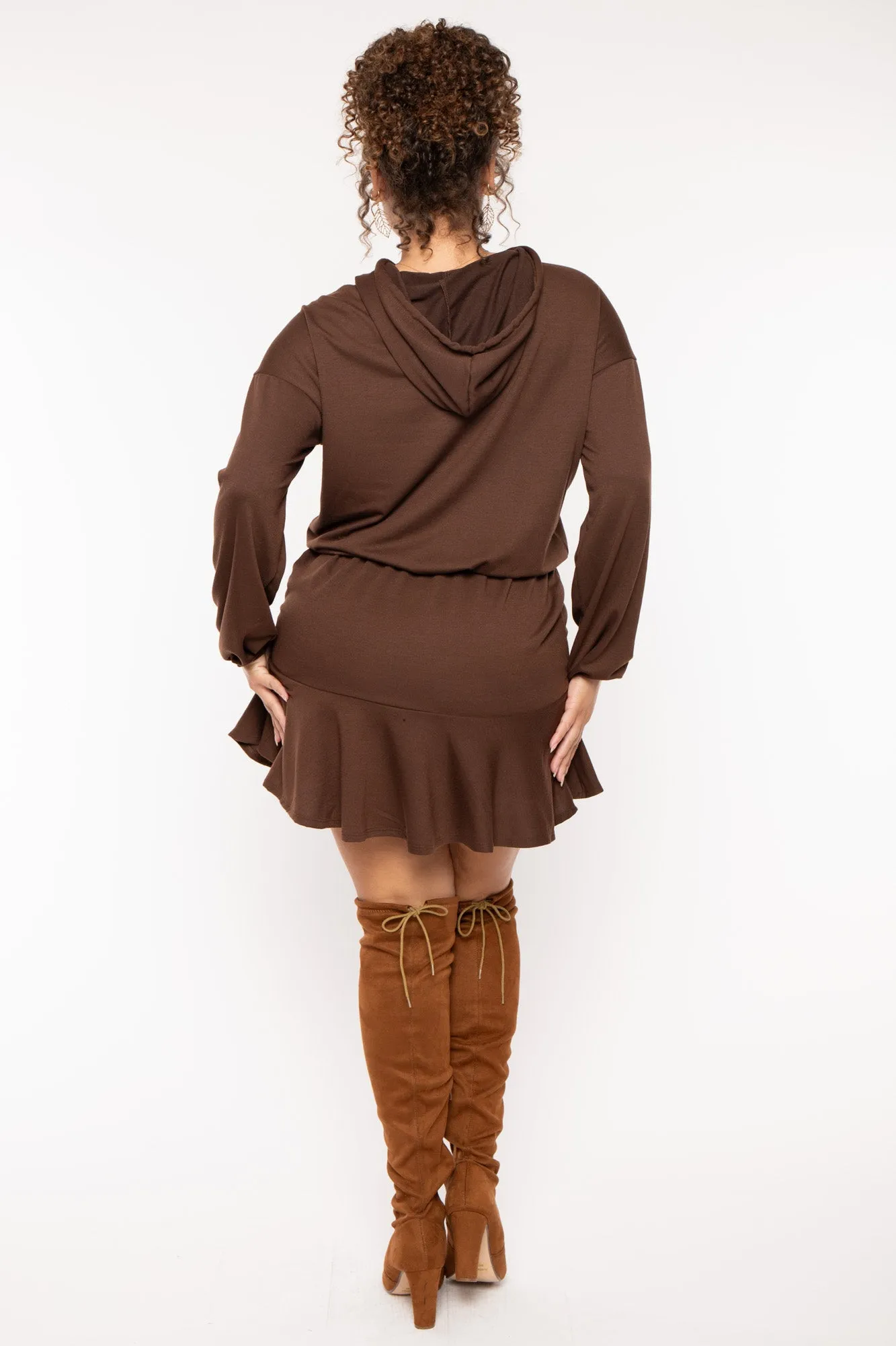 Plus Size Tracie Hoodie Mini Dress - Brown