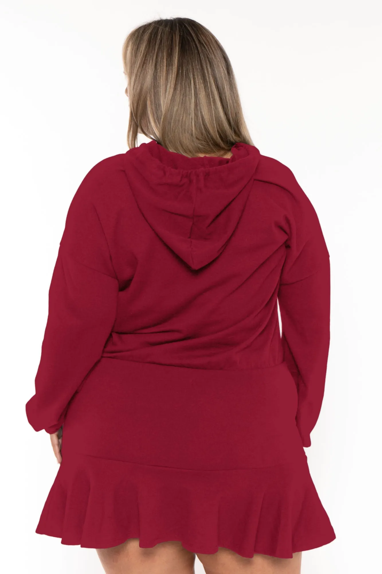 Plus Size Tracie Hoodie  Mini  Dress - Burgundy