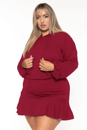 Plus Size Tracie Hoodie  Mini  Dress - Burgundy