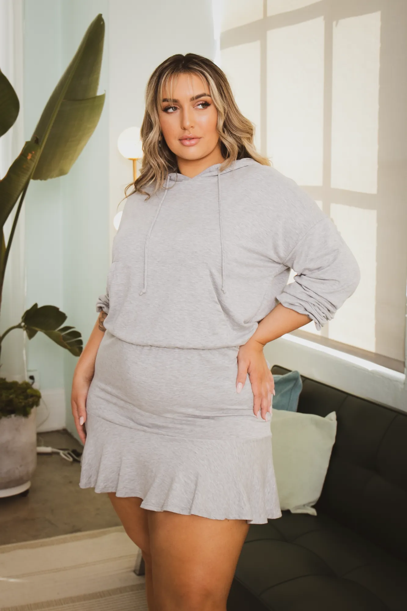 Plus Size Tracie Hoodie Mini Dress - Heather Grey