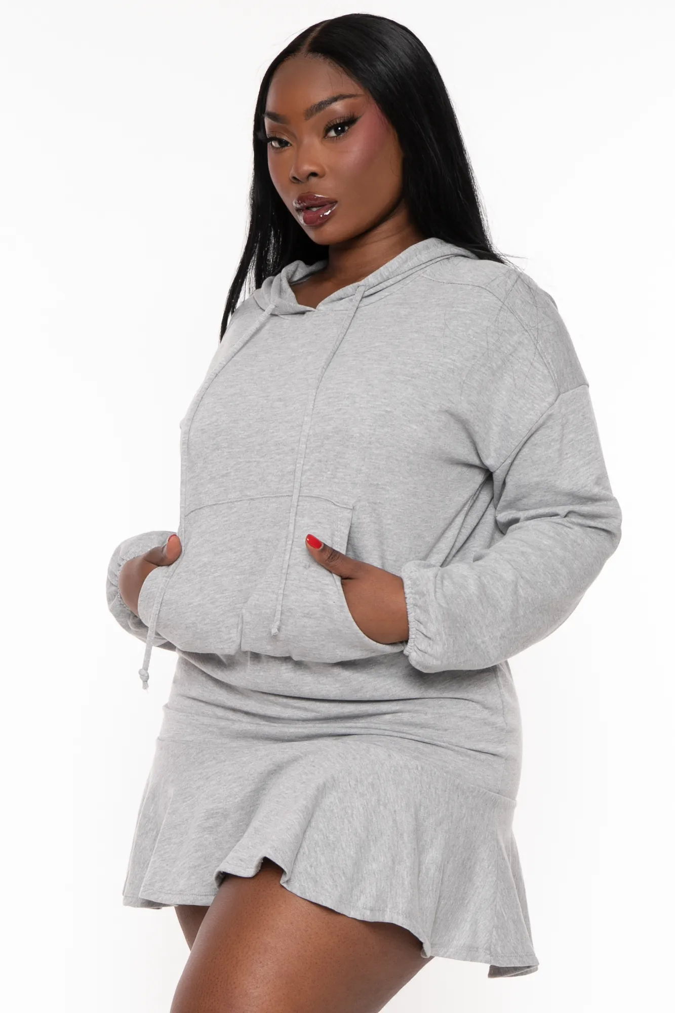 Plus Size Tracie Hoodie Mini Dress - Heather Grey