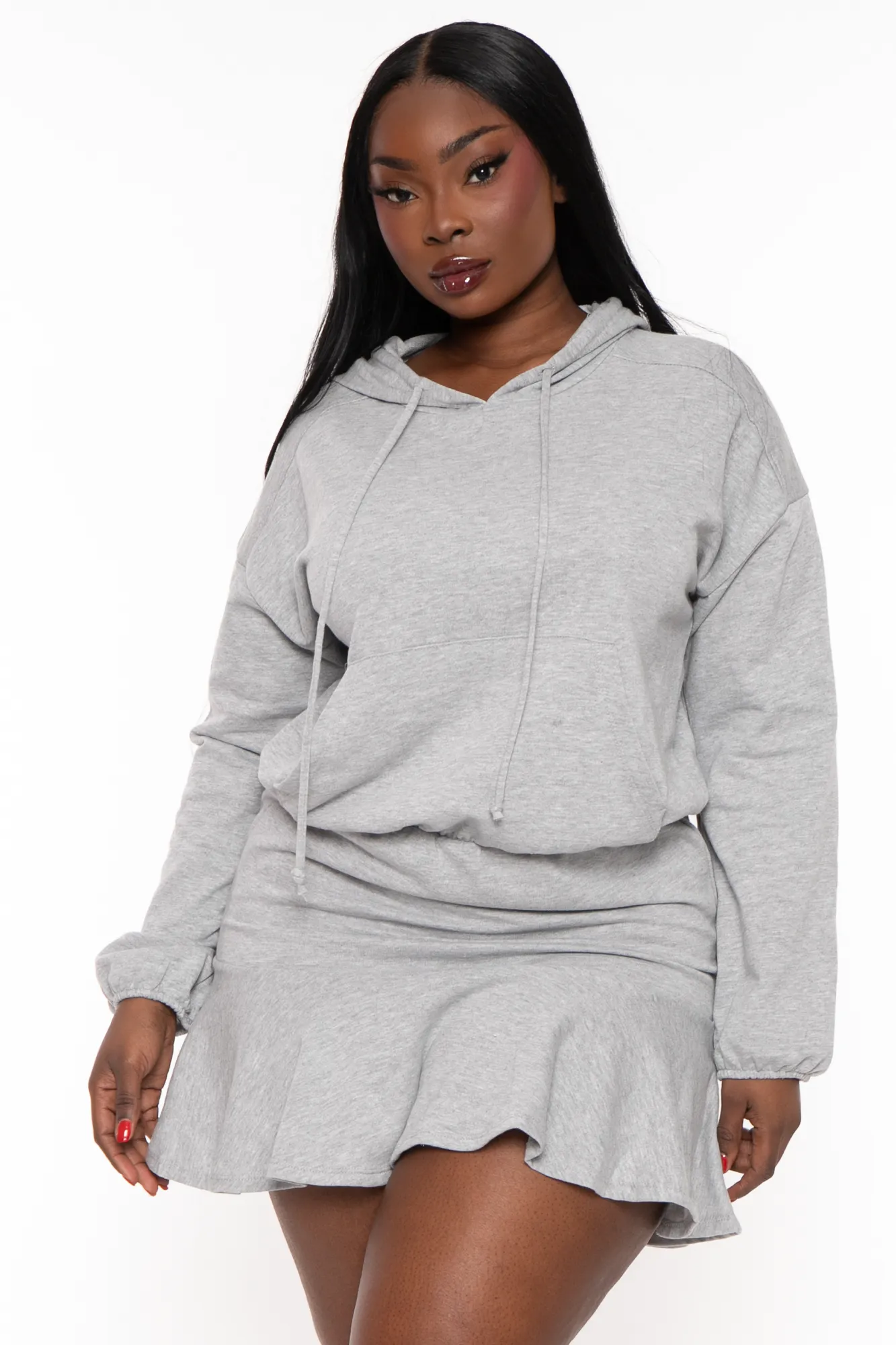 Plus Size Tracie Hoodie Mini Dress - Heather Grey