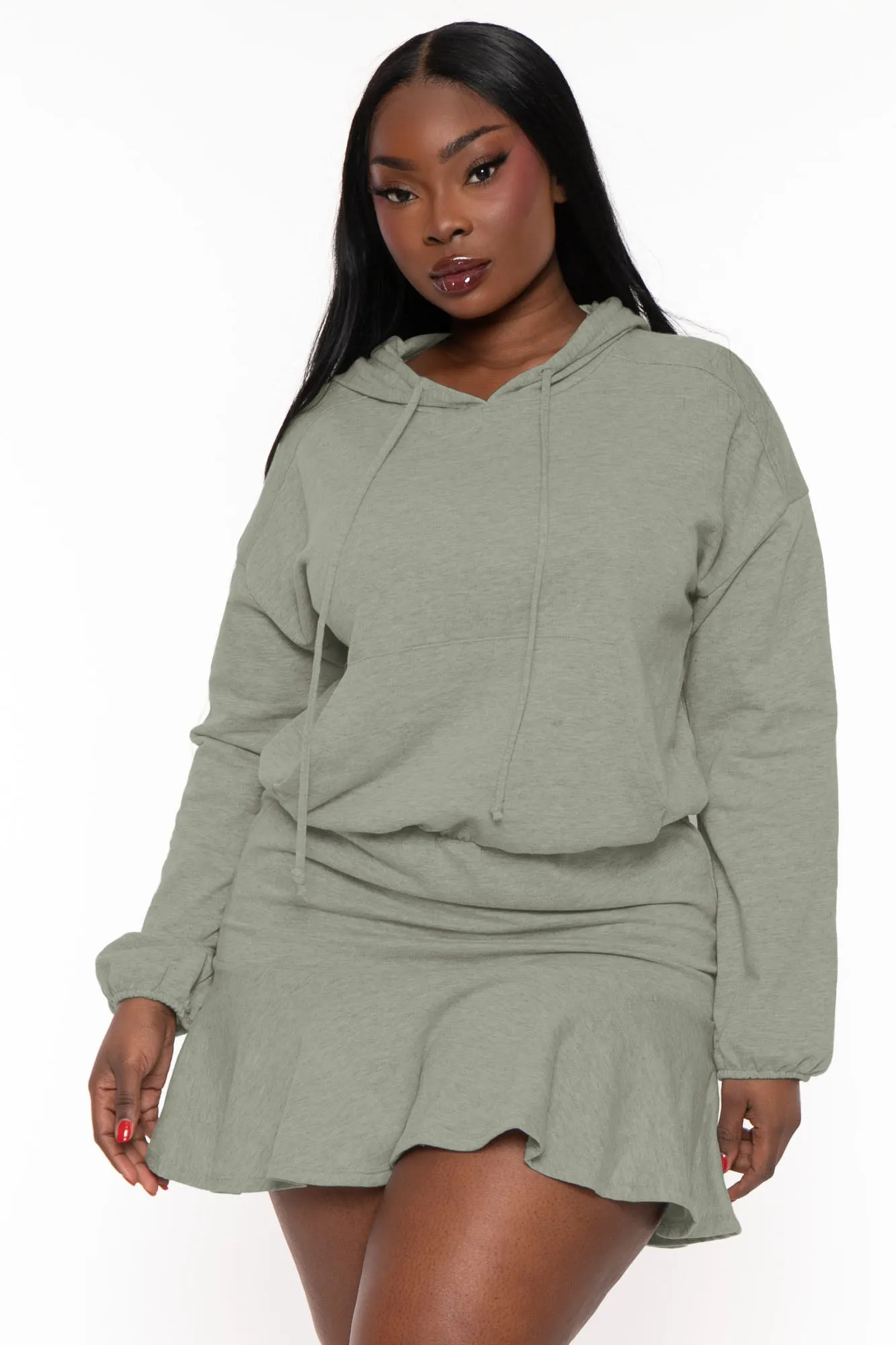 Plus Size Tracie Hoodie  Mini  Dress - Olive