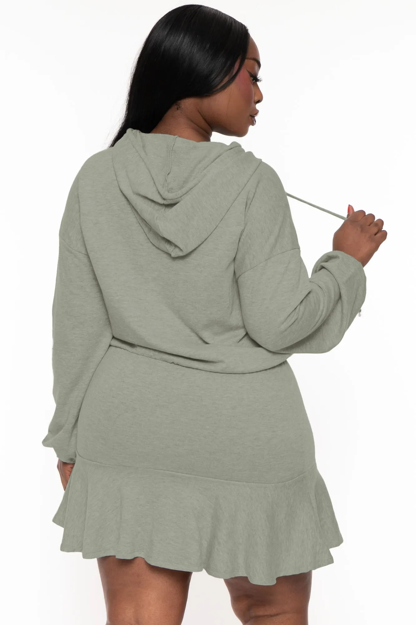 Plus Size Tracie Hoodie  Mini  Dress - Olive