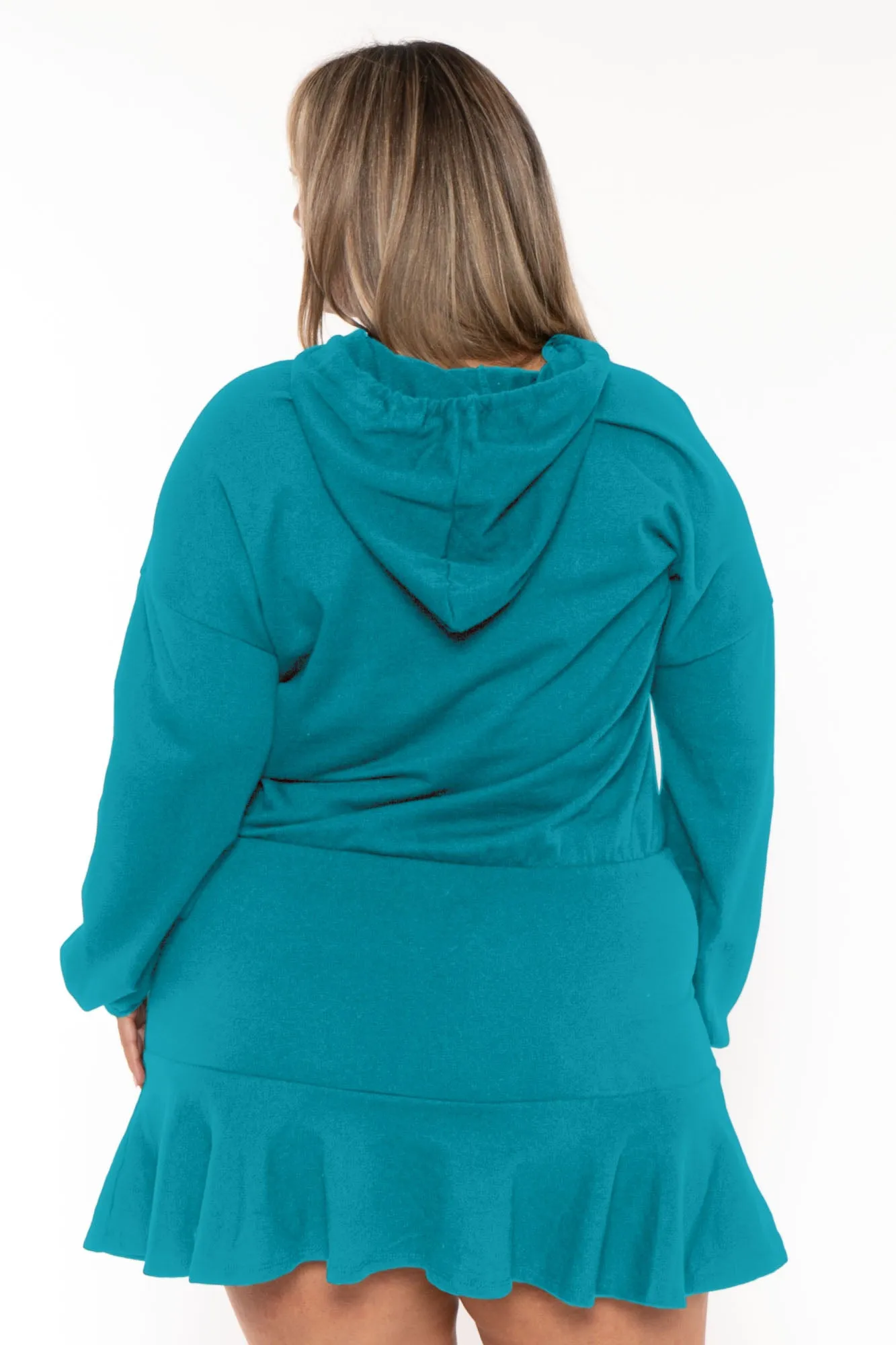 Plus Size Tracie Hoodie  Mini  Dress - Teal