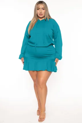 Plus Size Tracie Hoodie  Mini  Dress - Teal