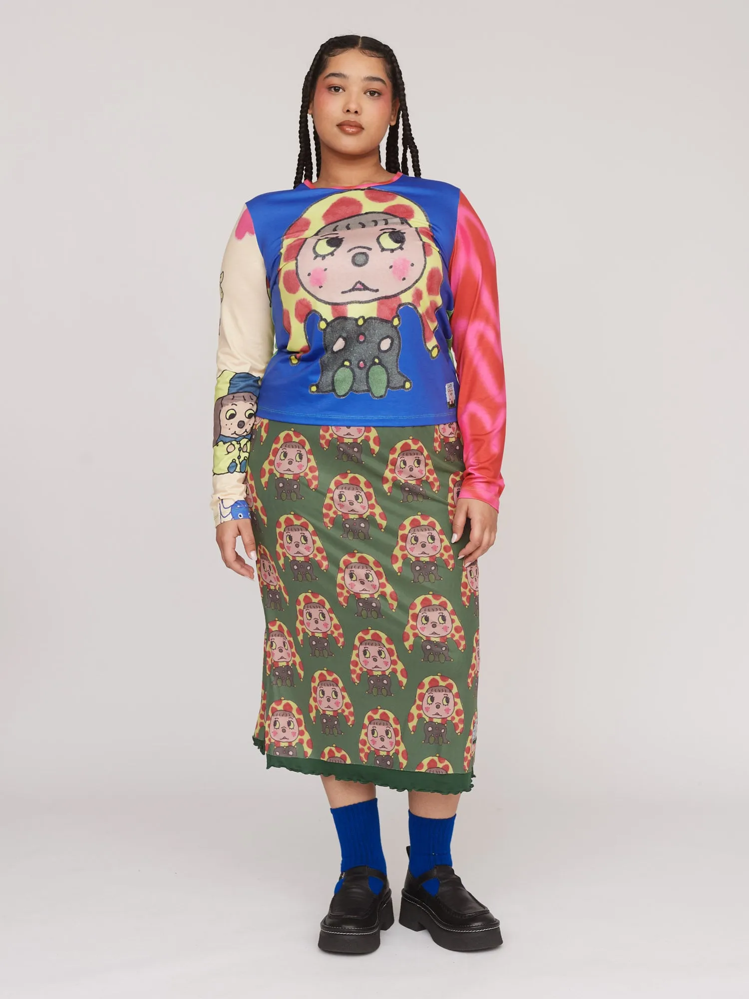 Print Mash Up Long Sleeve Fitted Top