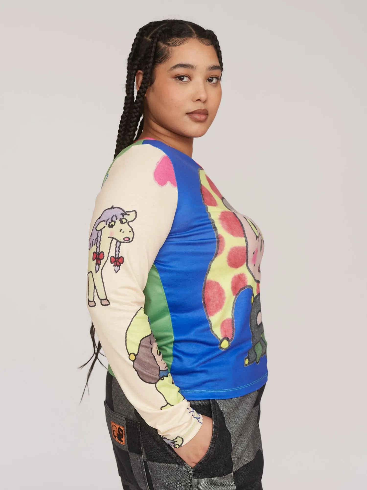 Print Mash Up Long Sleeve Fitted Top