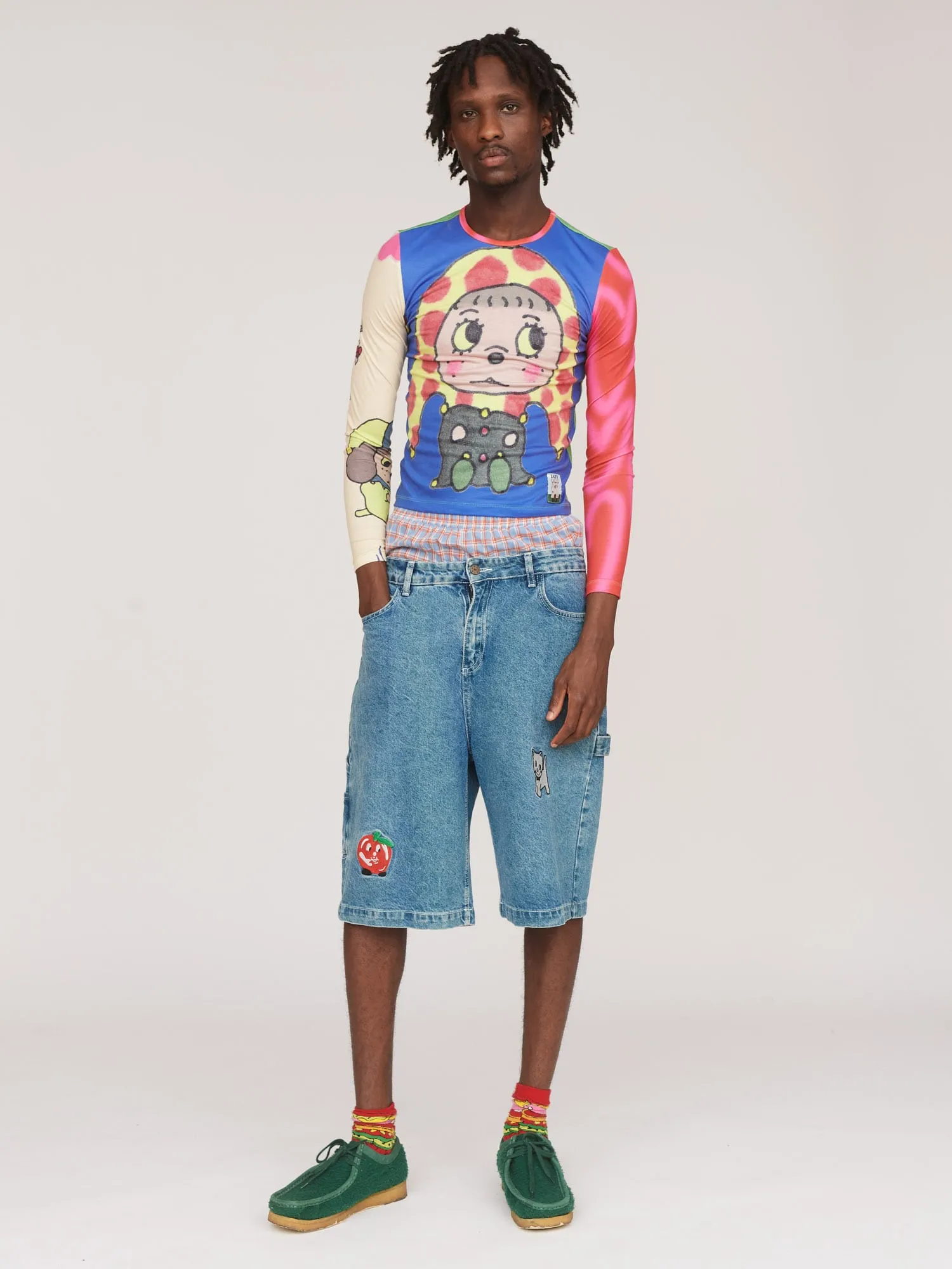 Print Mash Up Long Sleeve Fitted Top