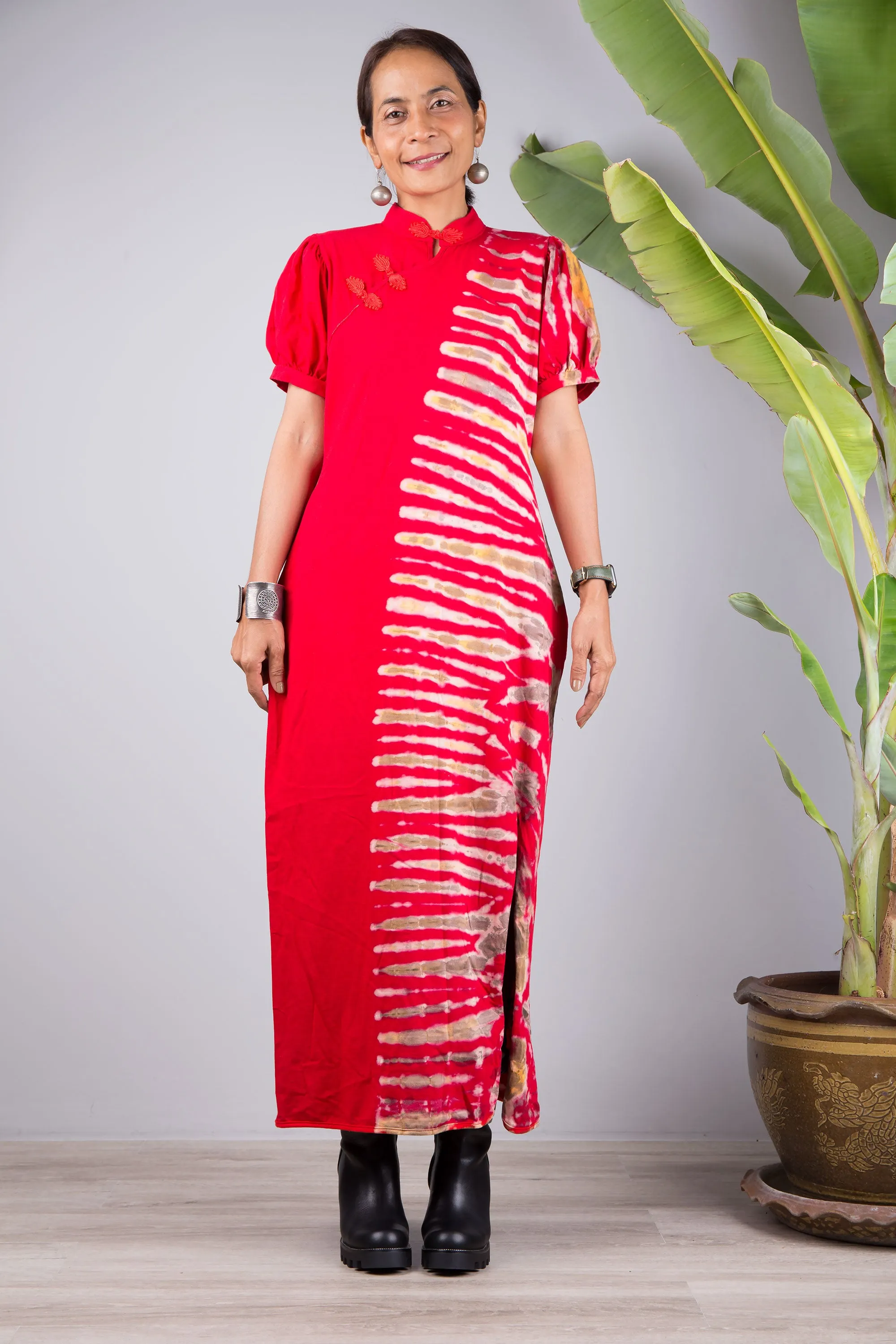 Red Tie Dye Split Dress