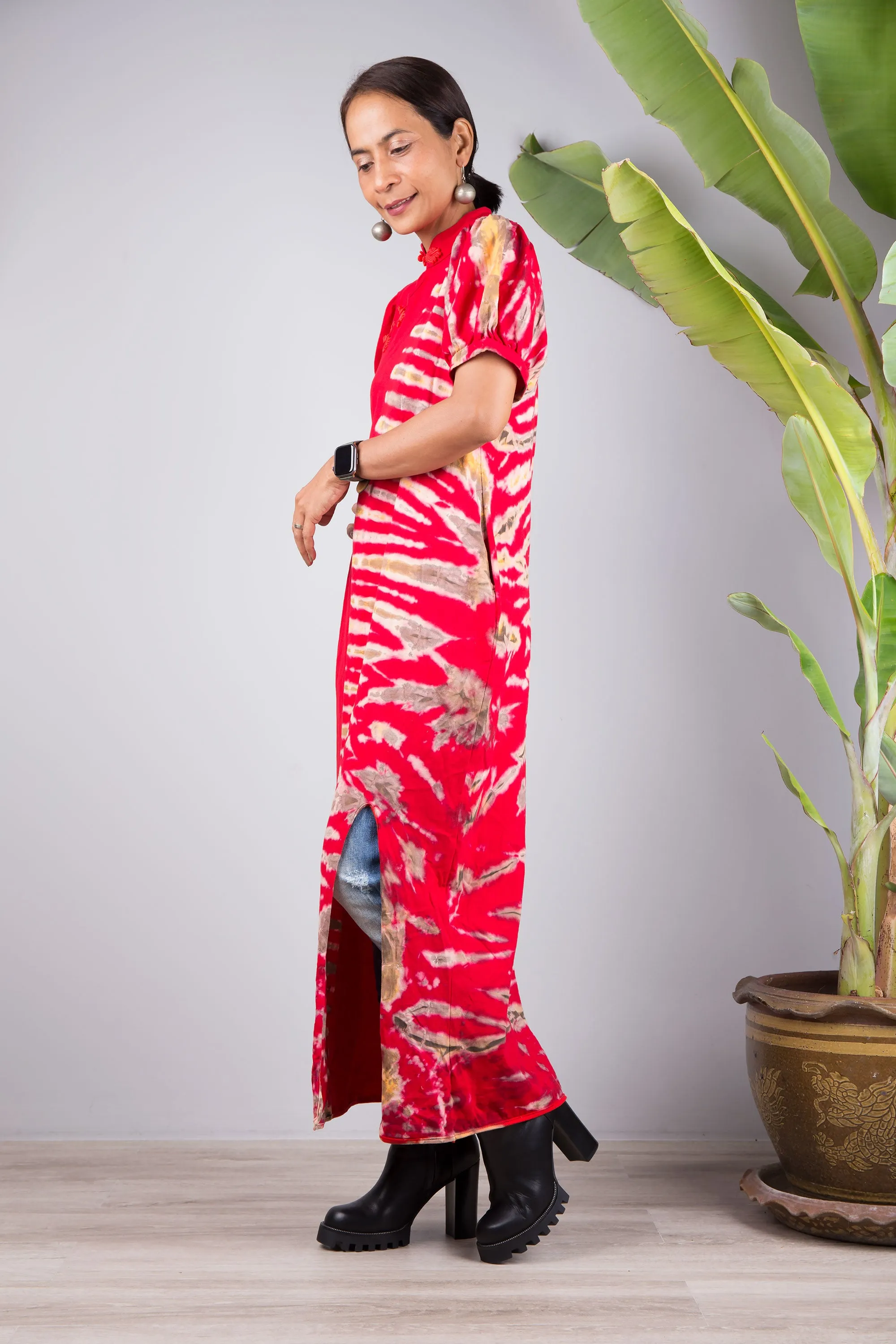 Red Tie Dye Split Dress