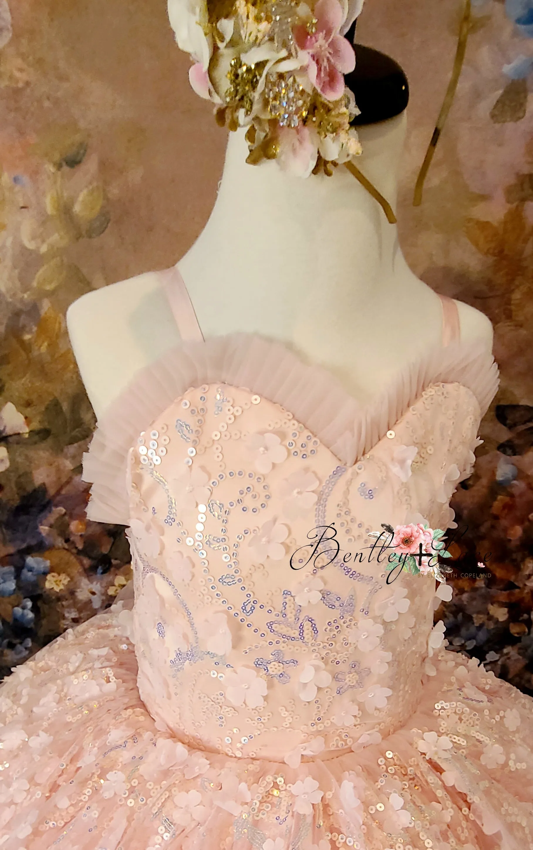 RETIRED RENTAL EUC "Floral Jubilee" Pink -  Floor long Length Dress - ( 6 Year - Petite 9 Year)
