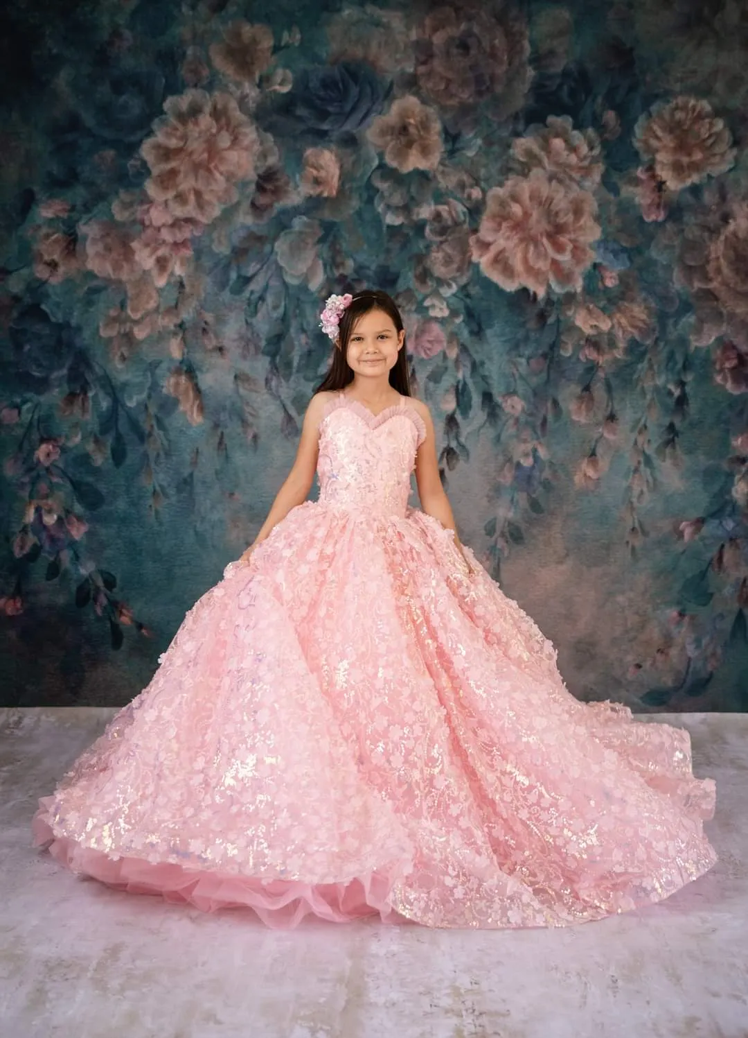 RETIRED RENTAL EUC "Floral Jubilee" Pink -  Floor long Length Dress - ( 6 Year - Petite 9 Year)