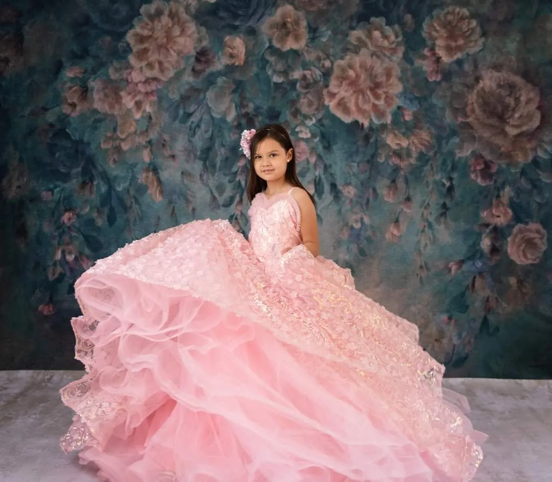 RETIRED RENTAL EUC "Floral Jubilee" Pink -  Floor long Length Dress - ( 6 Year - Petite 9 Year)