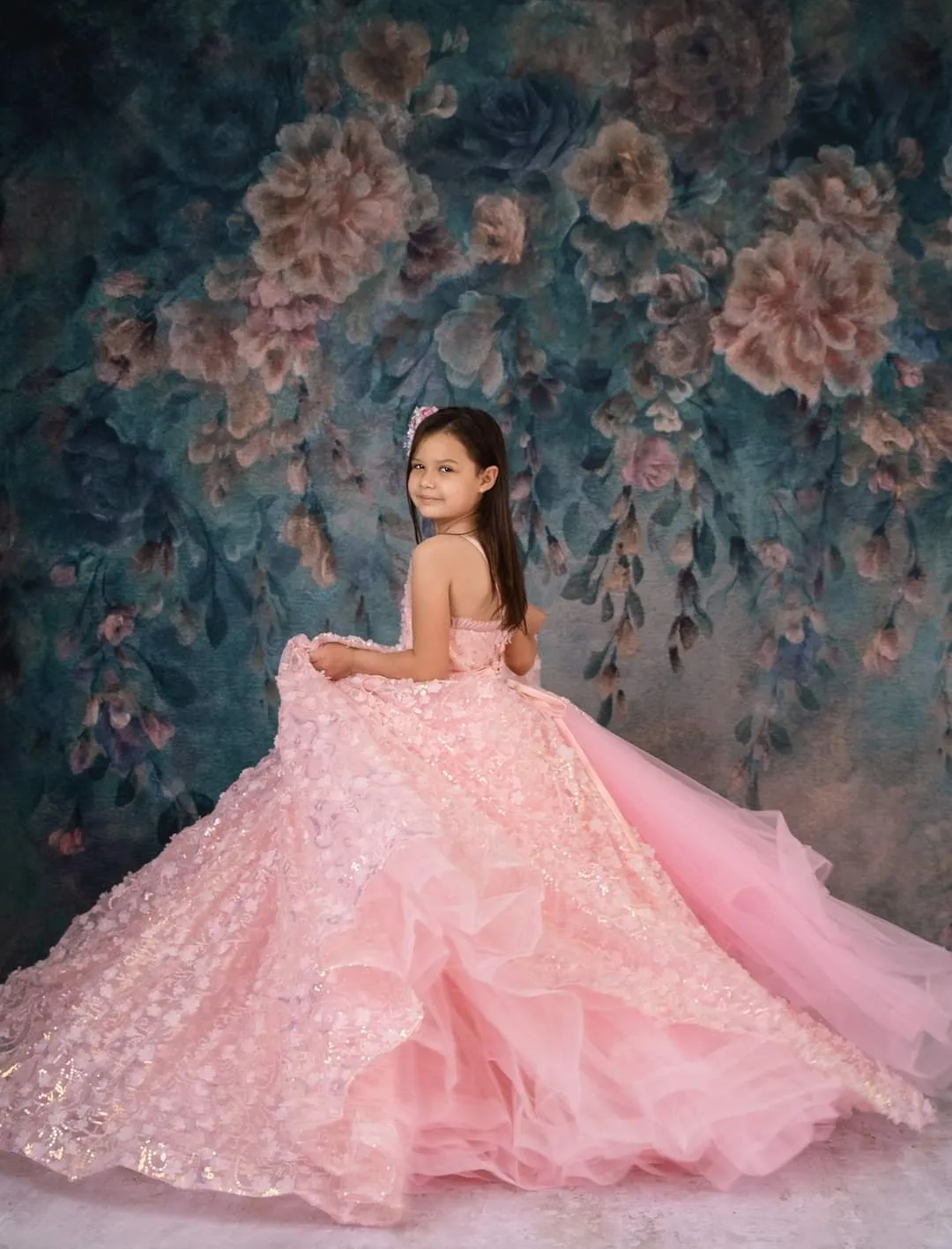 RETIRED RENTAL EUC "Floral Jubilee" Pink -  Floor long Length Dress - ( 6 Year - Petite 9 Year)