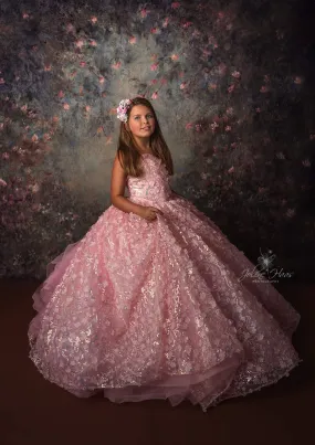 RETIRED RENTAL EUC "Floral Jubilee" Pink -  Floor long Length Dress - ( 6 Year - Petite 9 Year)