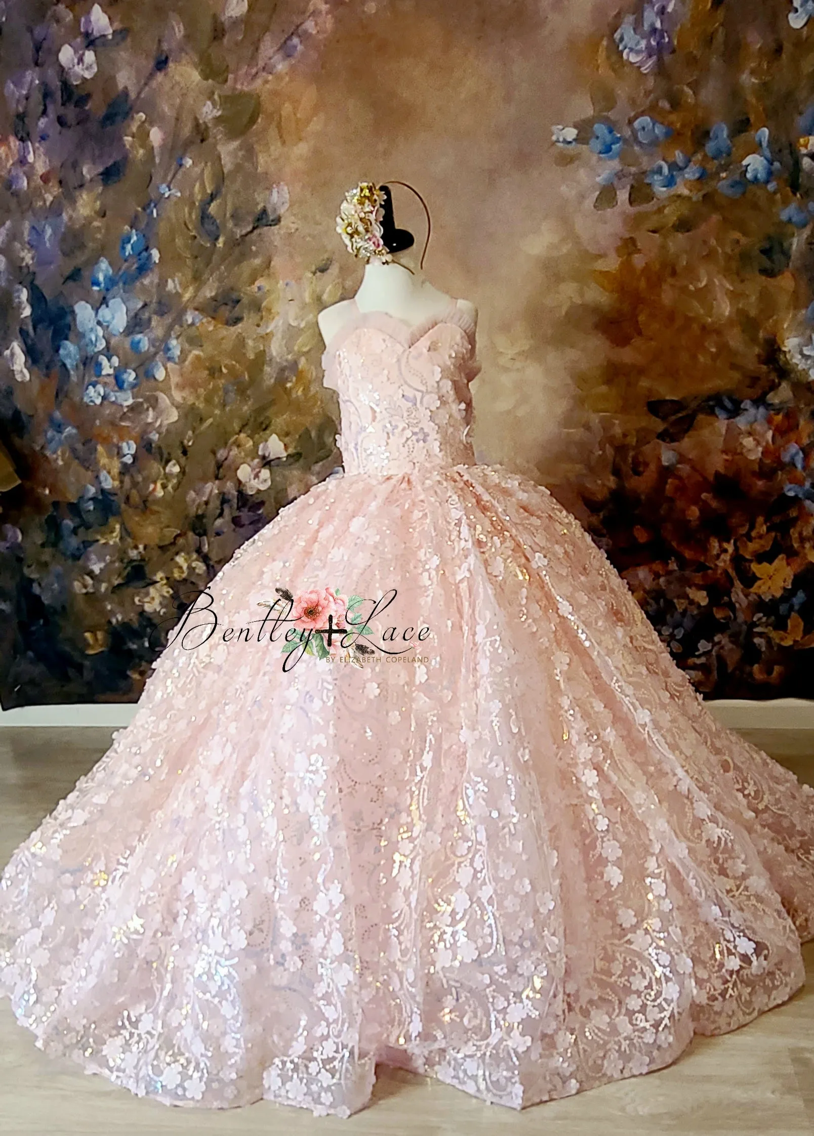 RETIRED RENTAL EUC "Floral Jubilee" Pink -  Floor long Length Dress - ( 6 Year - Petite 9 Year)
