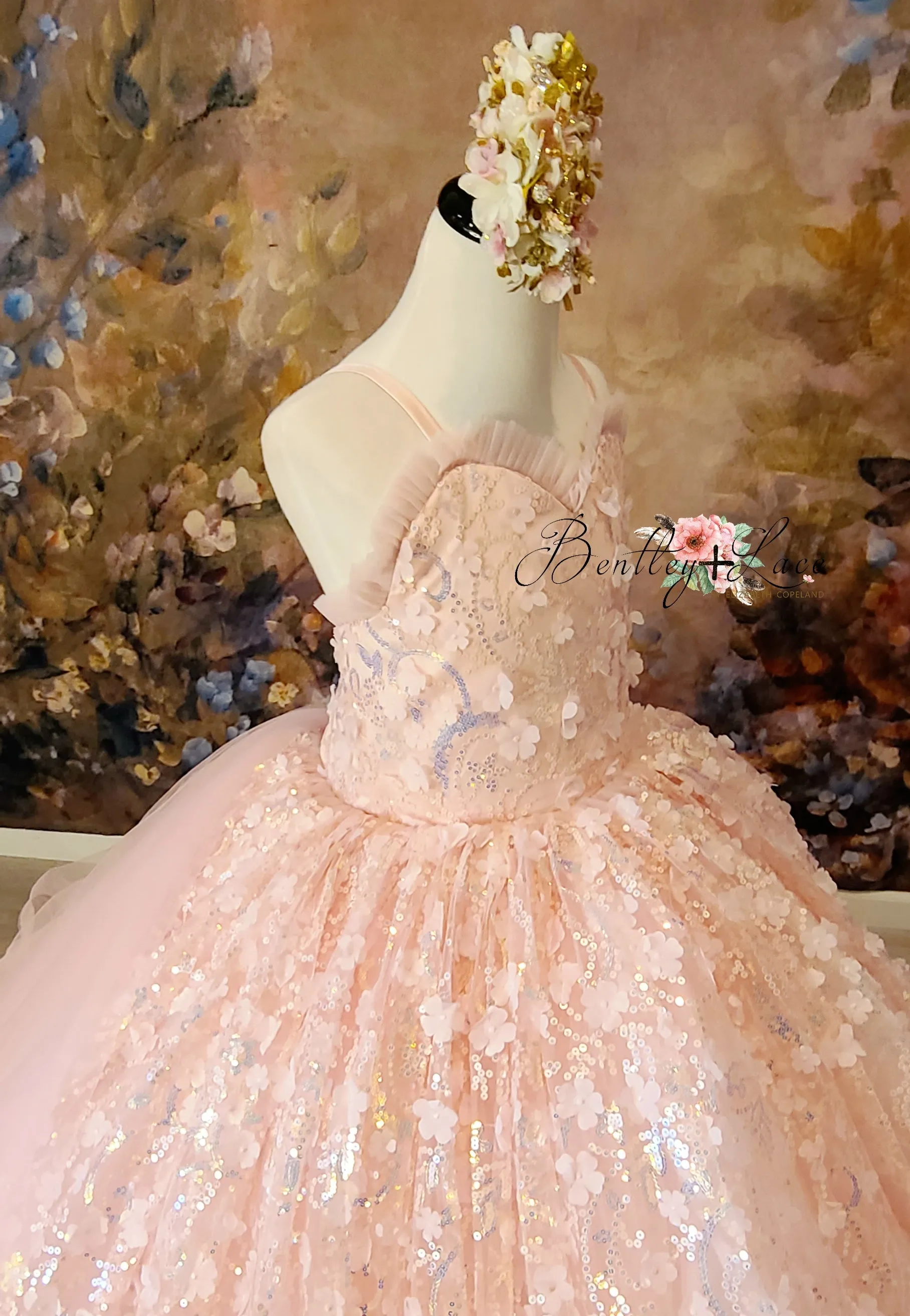RETIRED RENTAL EUC "Floral Jubilee" Pink -  Floor long Length Dress - ( 6 Year - Petite 9 Year)