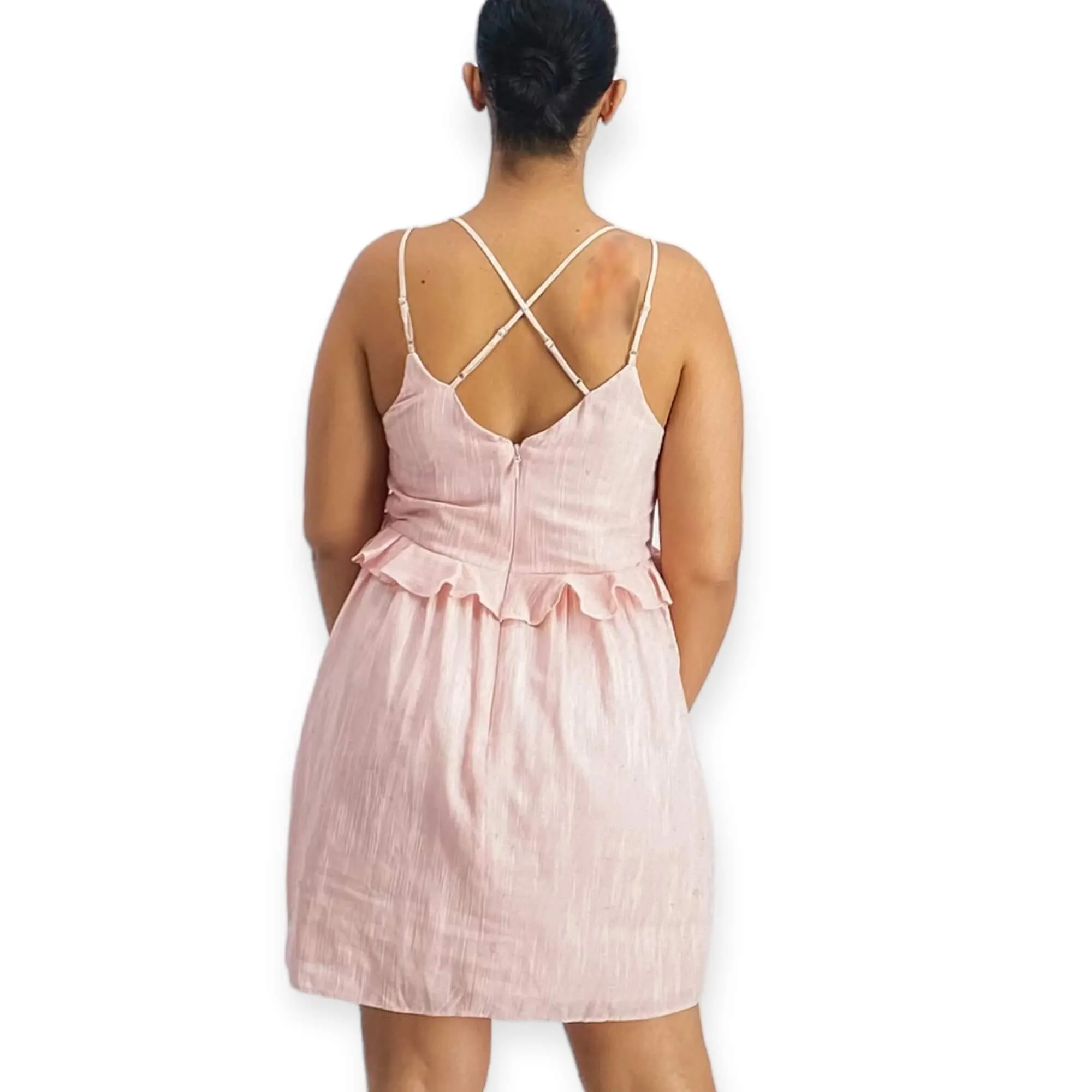 Rose Pink Strappy Peplum Mini Dress