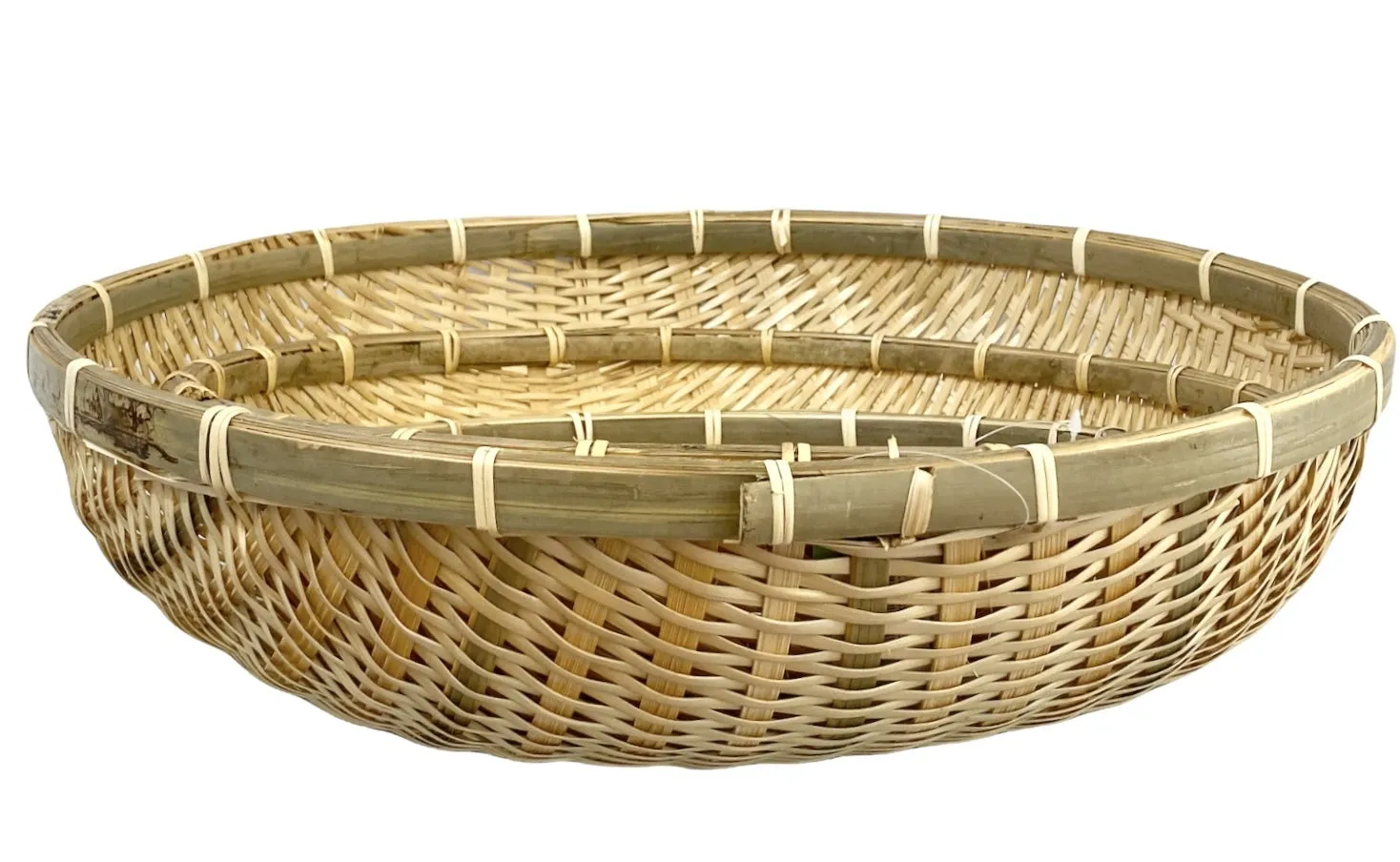Round Bamboo Bowl Basket Serving Dishware Natural Wood - Set of 4