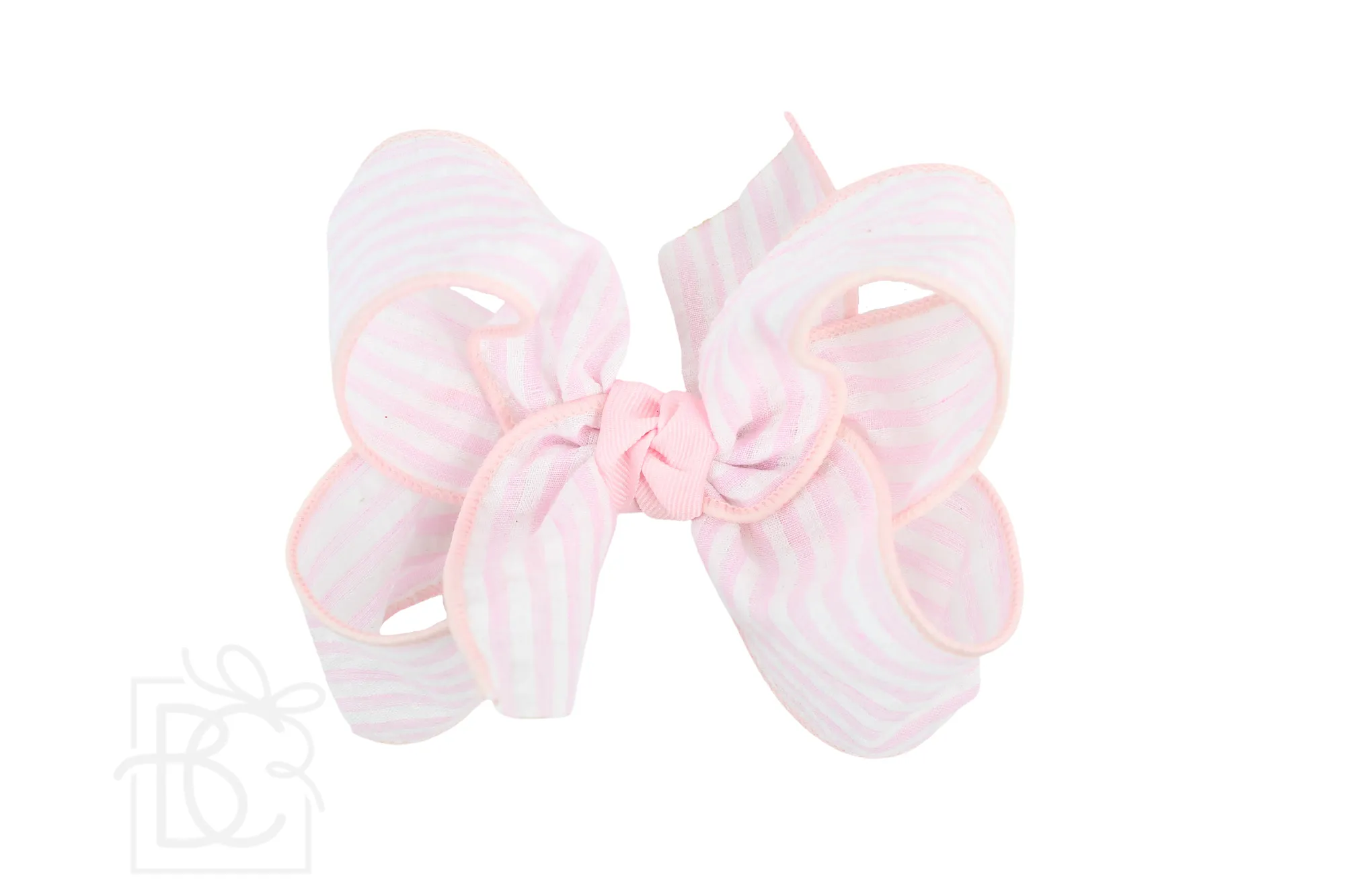 Seersucker Bow on Clip - Huge - Light Pink