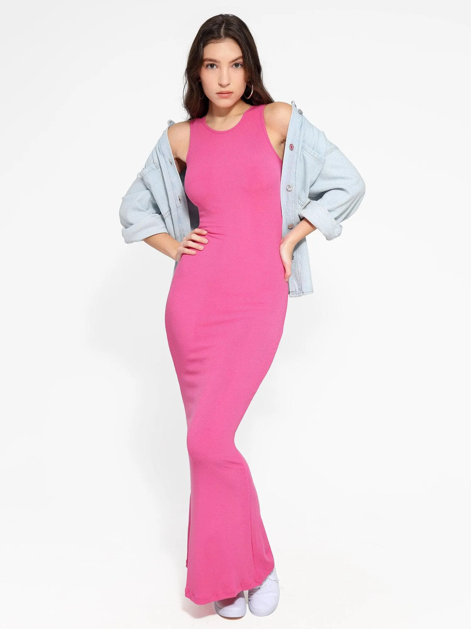 Shapewear Modal Sleeveless Crew Neck Slimming Maxi Dress