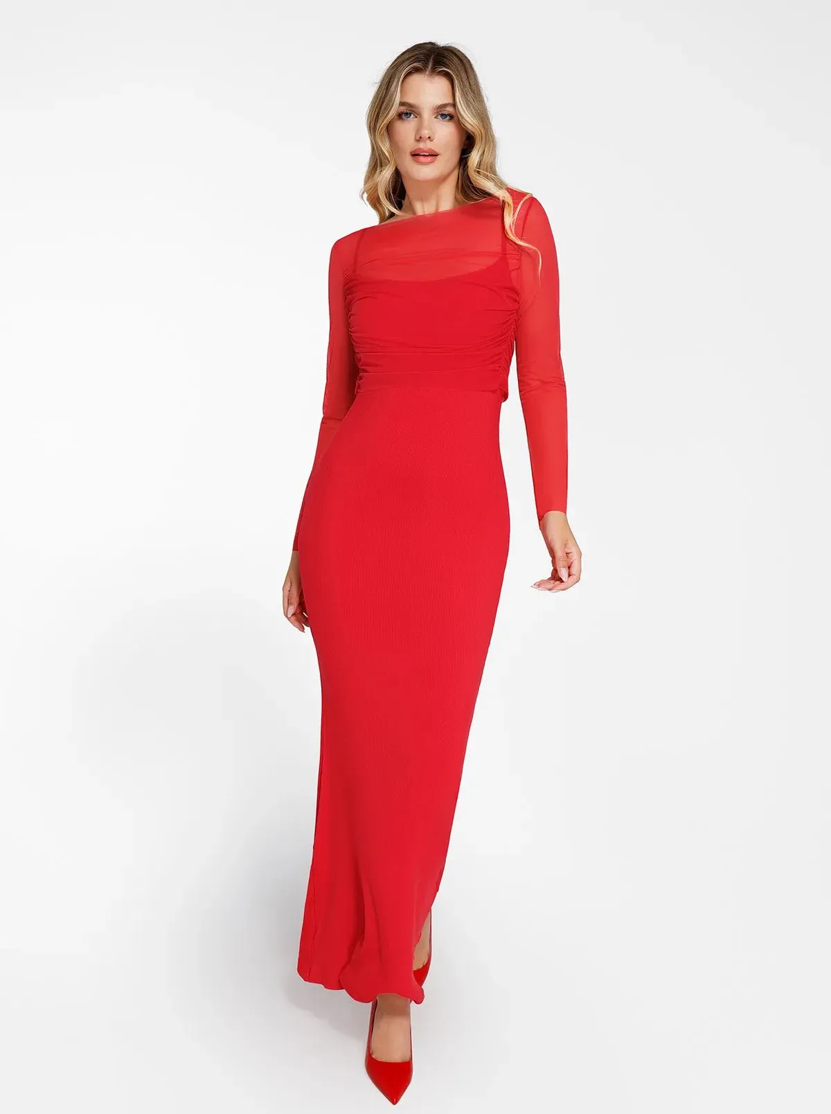 Shapewear Slip Dress Mesh Top Set