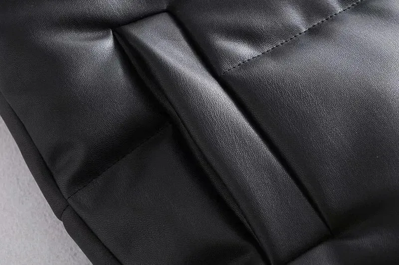Sleek Stand-Collar Leather Vest - Black