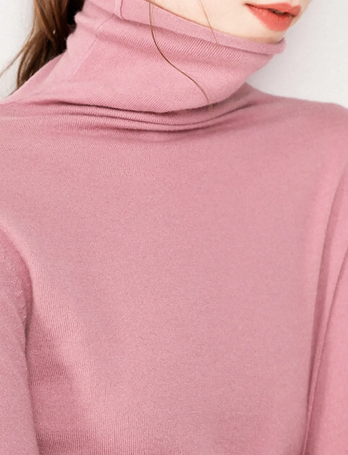 Solid Color Tall neck pullover slim bottom -2