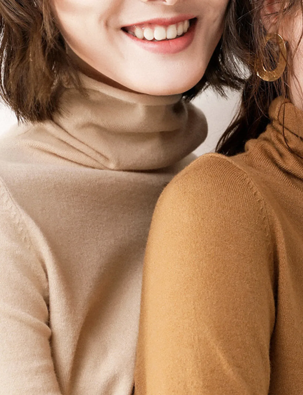 Solid Color Tall neck pullover slim bottom -3