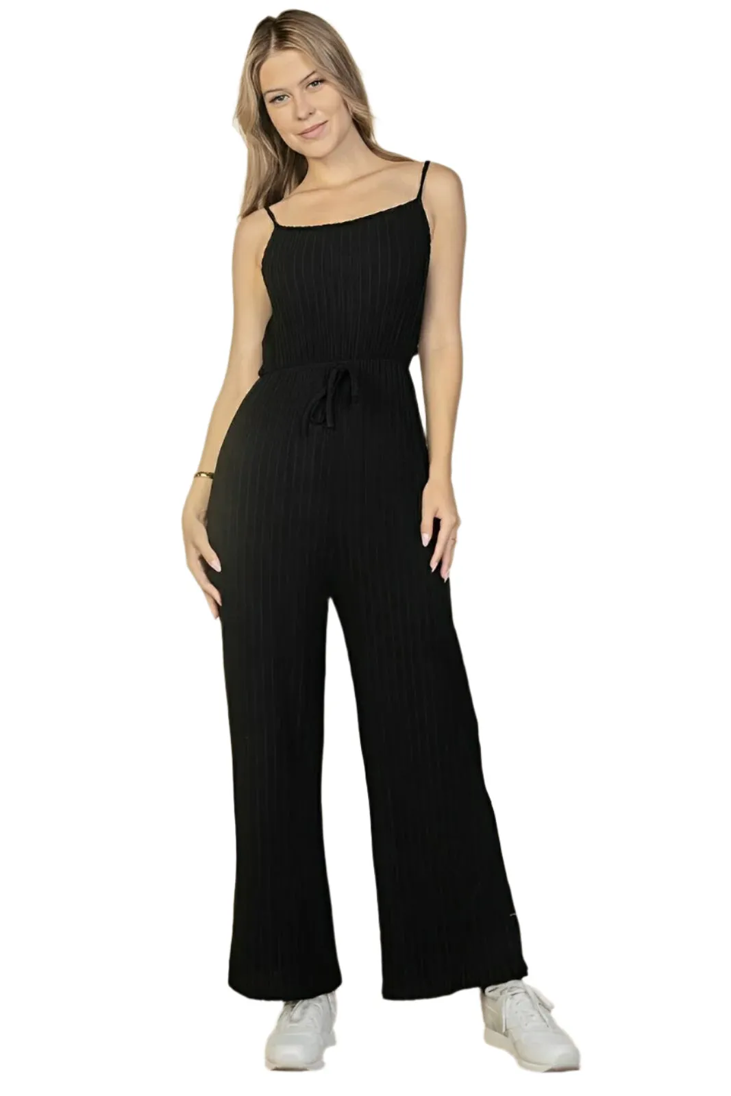 Sweater-knit Fuzzy Frenchy Tie Front Cami Jumpsuit