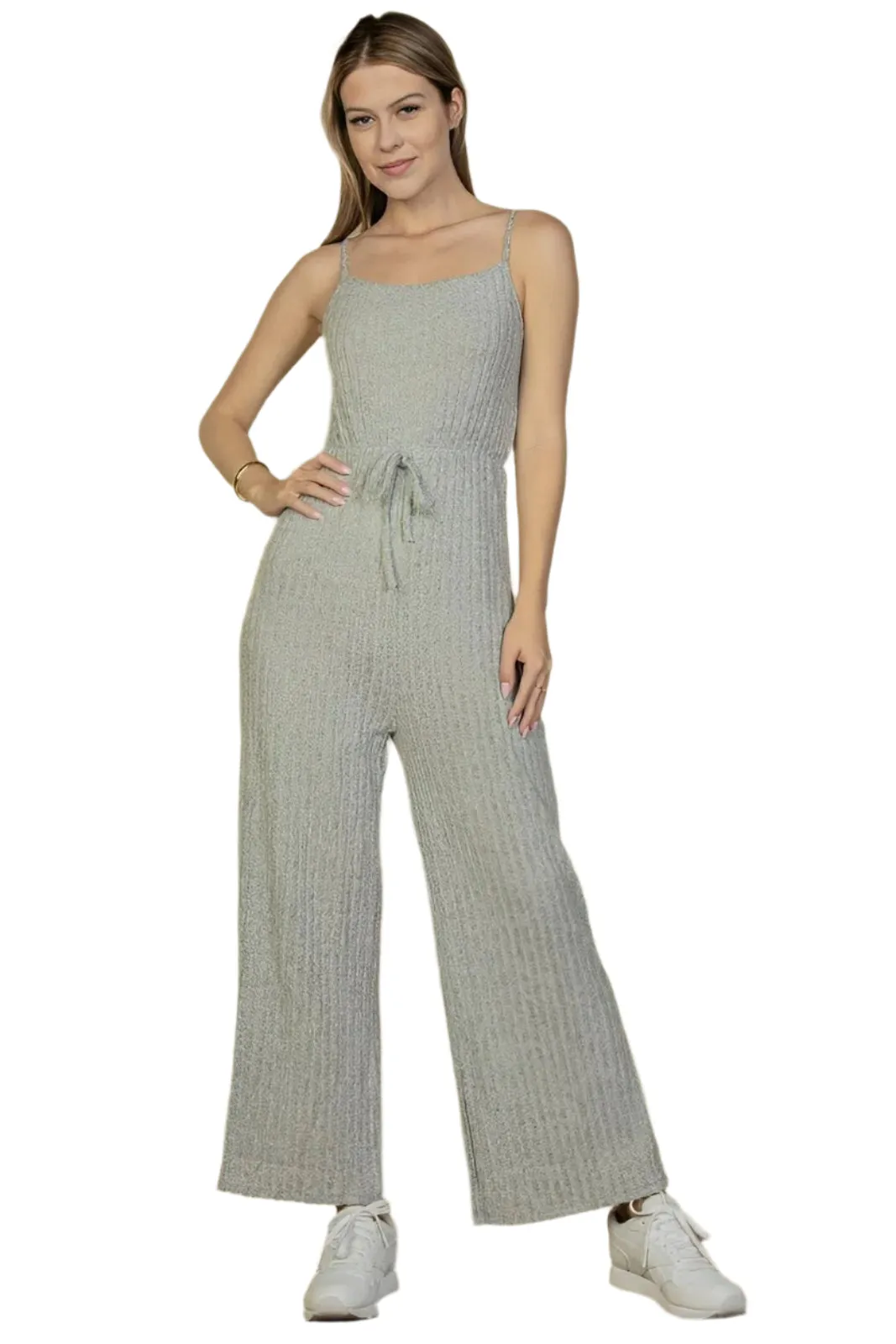 Sweater-knit Fuzzy Frenchy Tie Front Cami Jumpsuit