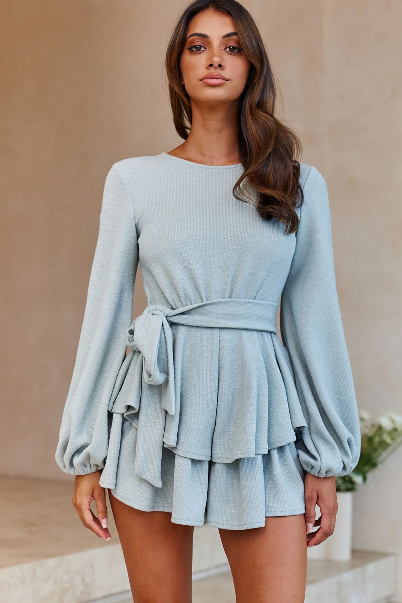 Talk About It Balloon Sleeve Open Back Knit Romper Sage