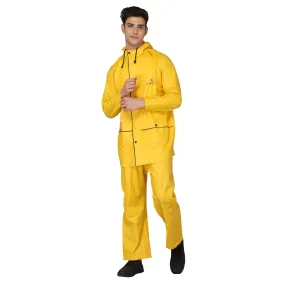 THE CLOWNFISH Roberto Series PVC Rain Coat for Men Waterproof for Bike with Hood Raincoat for Men. Set of Top and Bottom Packed in a matching Storage Bag (Yellow with black piping, XXX-Large)