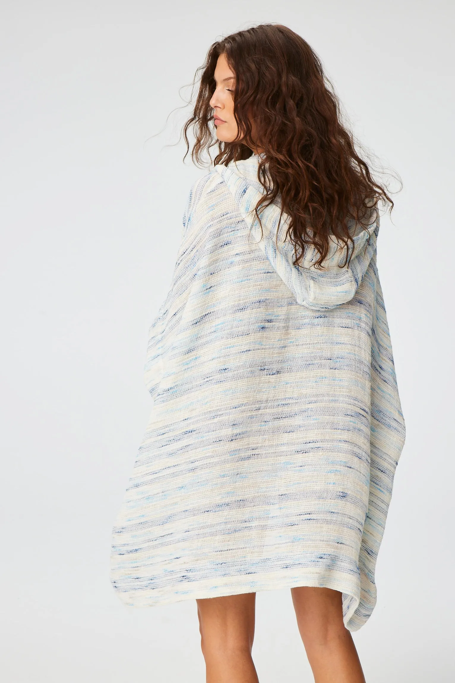 THE HOODED PONCHO in SEA STRIPED GAUZE