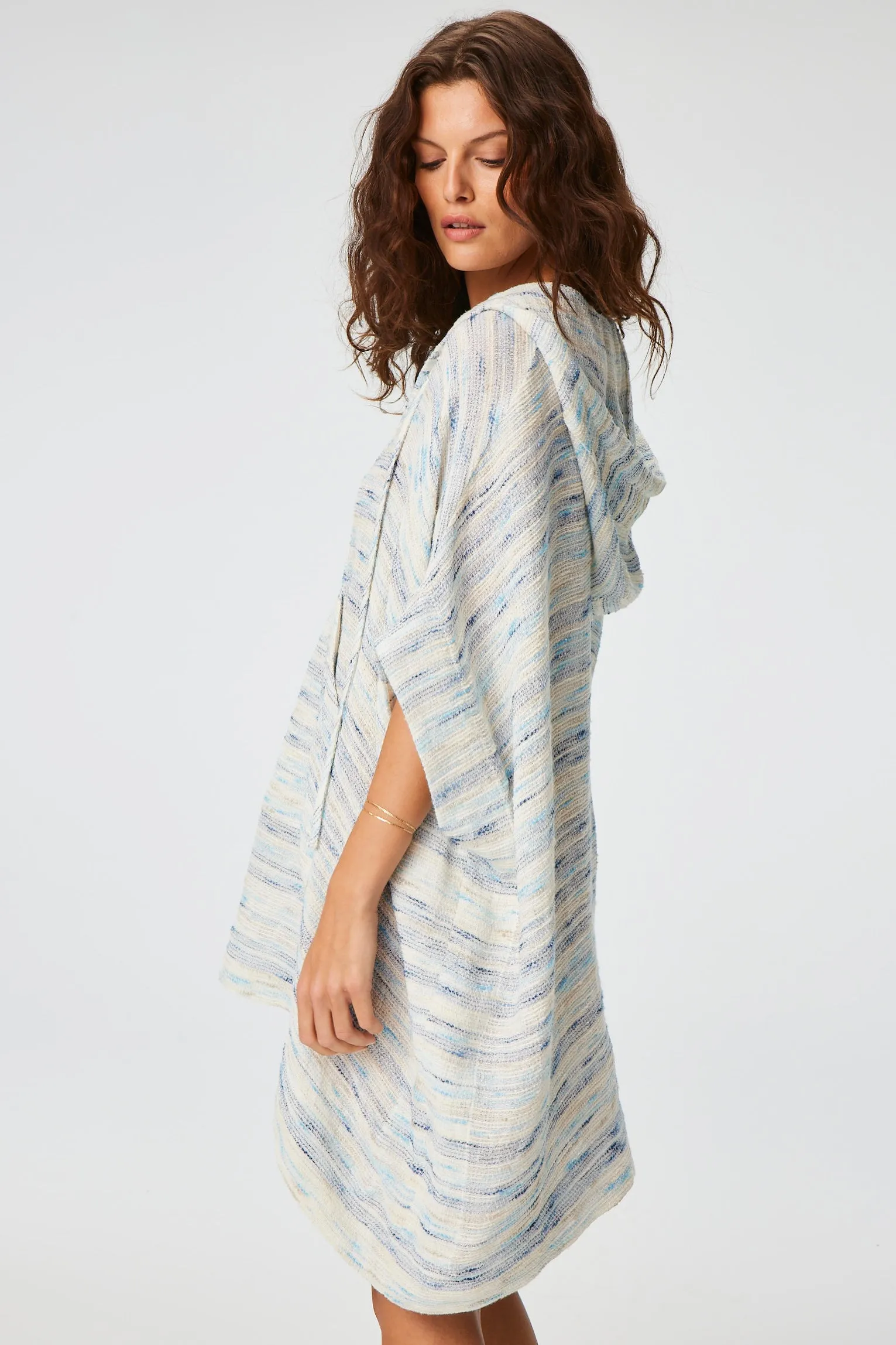 THE HOODED PONCHO in SEA STRIPED GAUZE