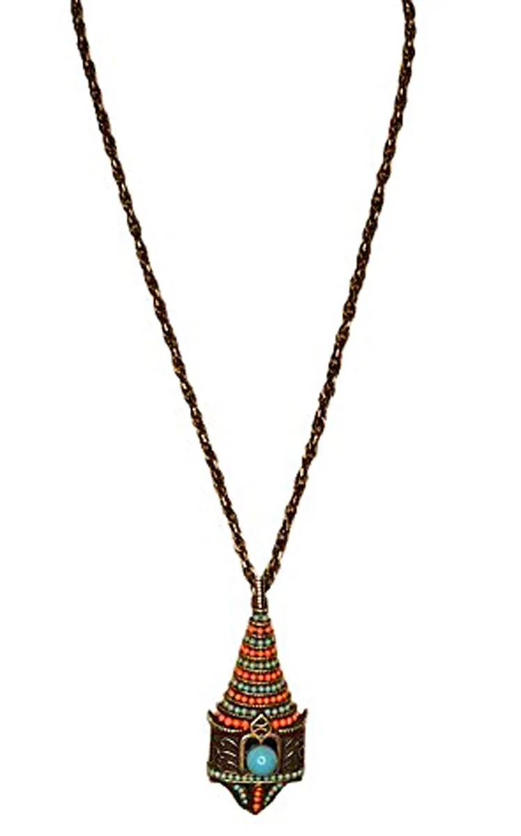 VINTGE PARKLANE PAGODA CHAIN PENDANT NECKLACE IN GORGEOUS COLORS EXCELLANT WORKMANSHIP