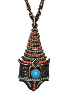VINTGE PARKLANE PAGODA CHAIN PENDANT NECKLACE IN GORGEOUS COLORS EXCELLANT WORKMANSHIP