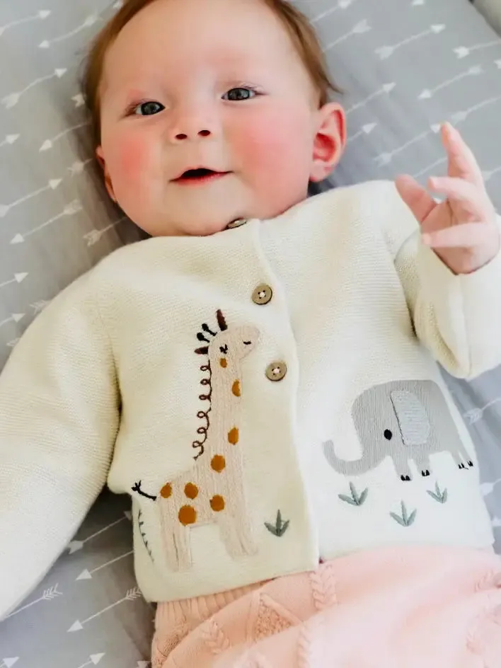 Viverano Organics Animal Mix Embroidered Sweater Knit Cardigan