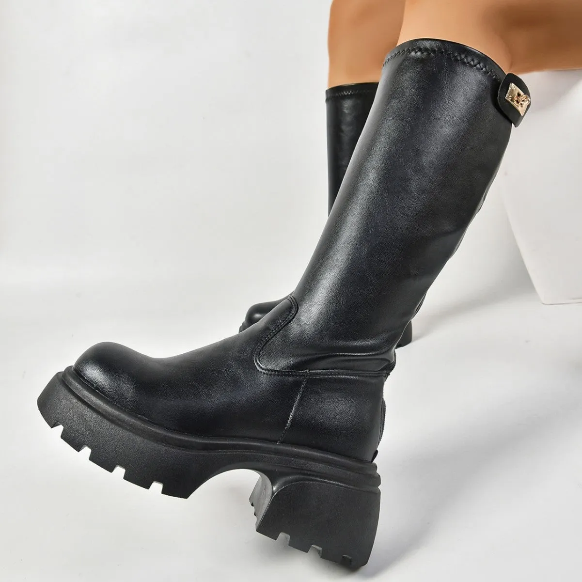 Wenkouban black sweater dress outfit Autumn and Winter Black Friday Cyber Monday Christmas 2024 Women's Mid-Calf Leather Boots Artificial PU Leather Super Soft Waterproof Platform Comfortable Boots for Women