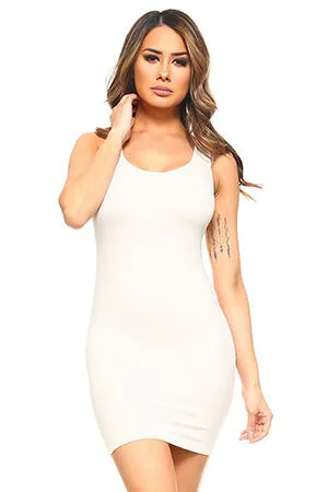 White Seamless Long Tank Slip Dress
