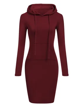 Women Casual Hooded Hoodie Long Sleeve Sweater Pocket Bodycon Tunic Dress Top