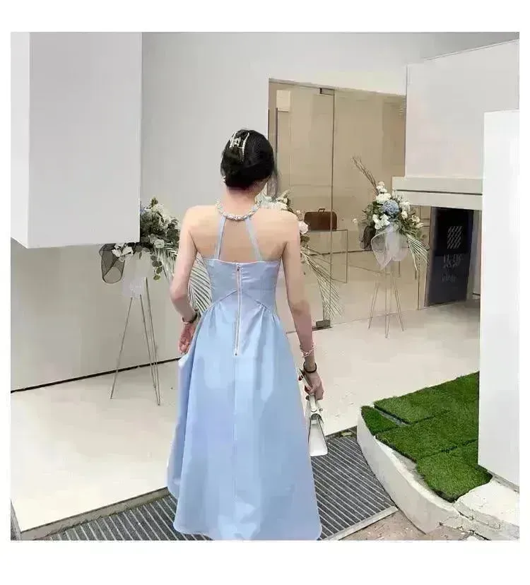 Women Evening Party Dress Diamond Halterneck Charming Sleeveless long Dress  for Elegant Chic ladies