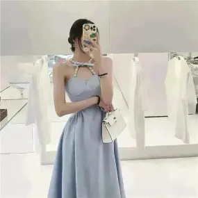 Women Evening Party Dress Diamond Halterneck Charming Sleeveless long Dress  for Elegant Chic ladies