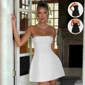 Women Fashion Tube Dress Summer Solid Color Backless Slim Short Party Dress
